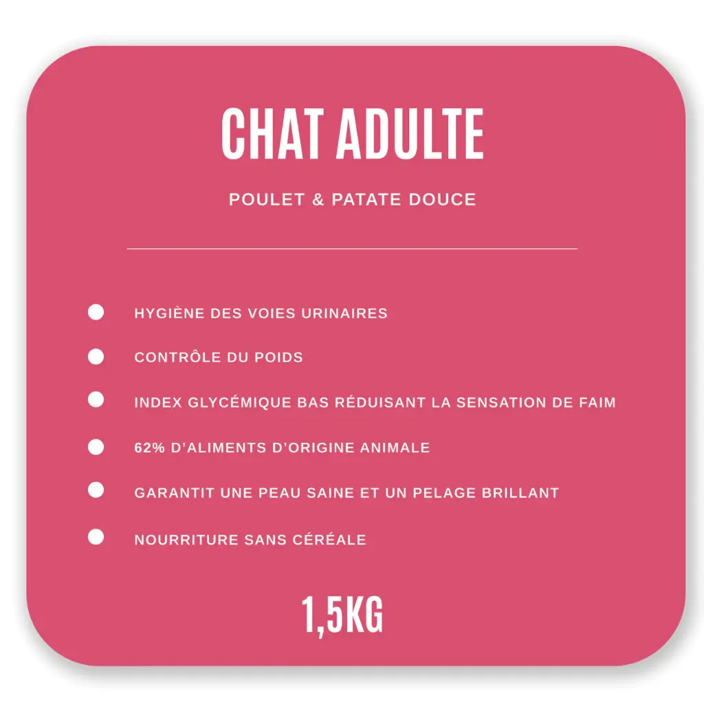 Croquettes Chat Adulte 1,5 kg - Poulet / Patate Douce