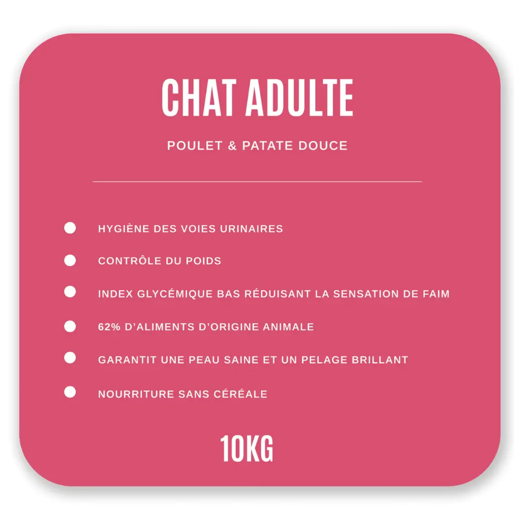 Croquettes Chat Adulte 10 kg - Poulet / Patate Douce