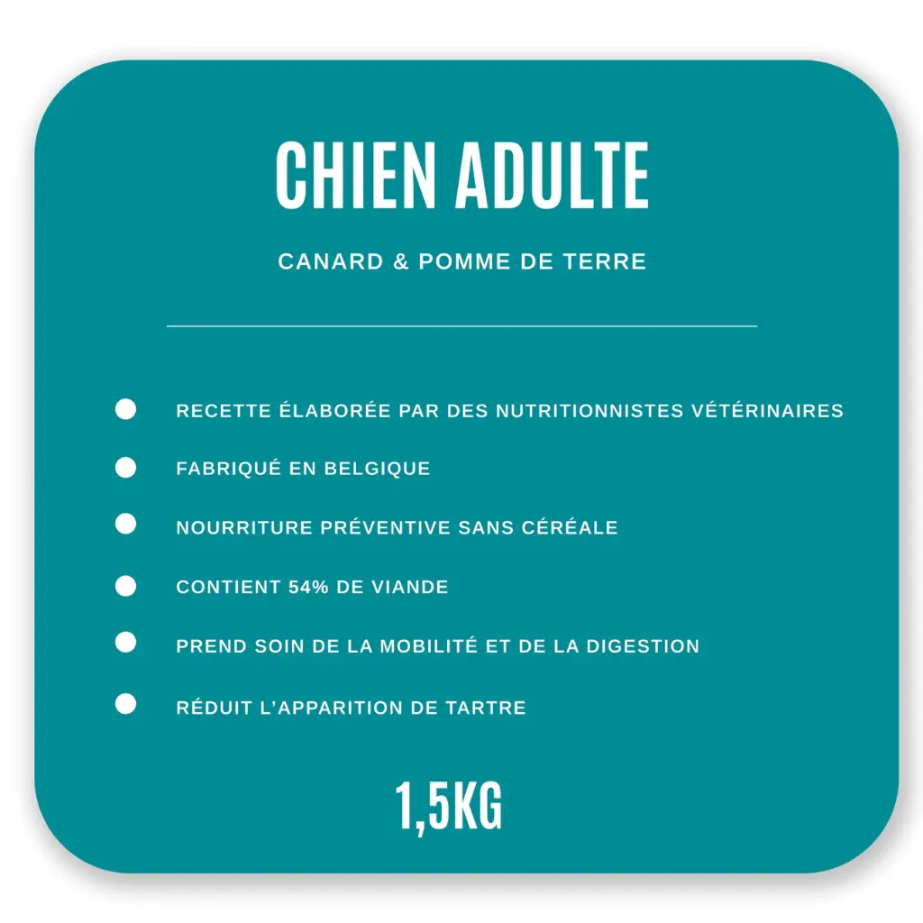 Croquettes Chien Adulte 1,5 kg - Canard / Pommes de Terre